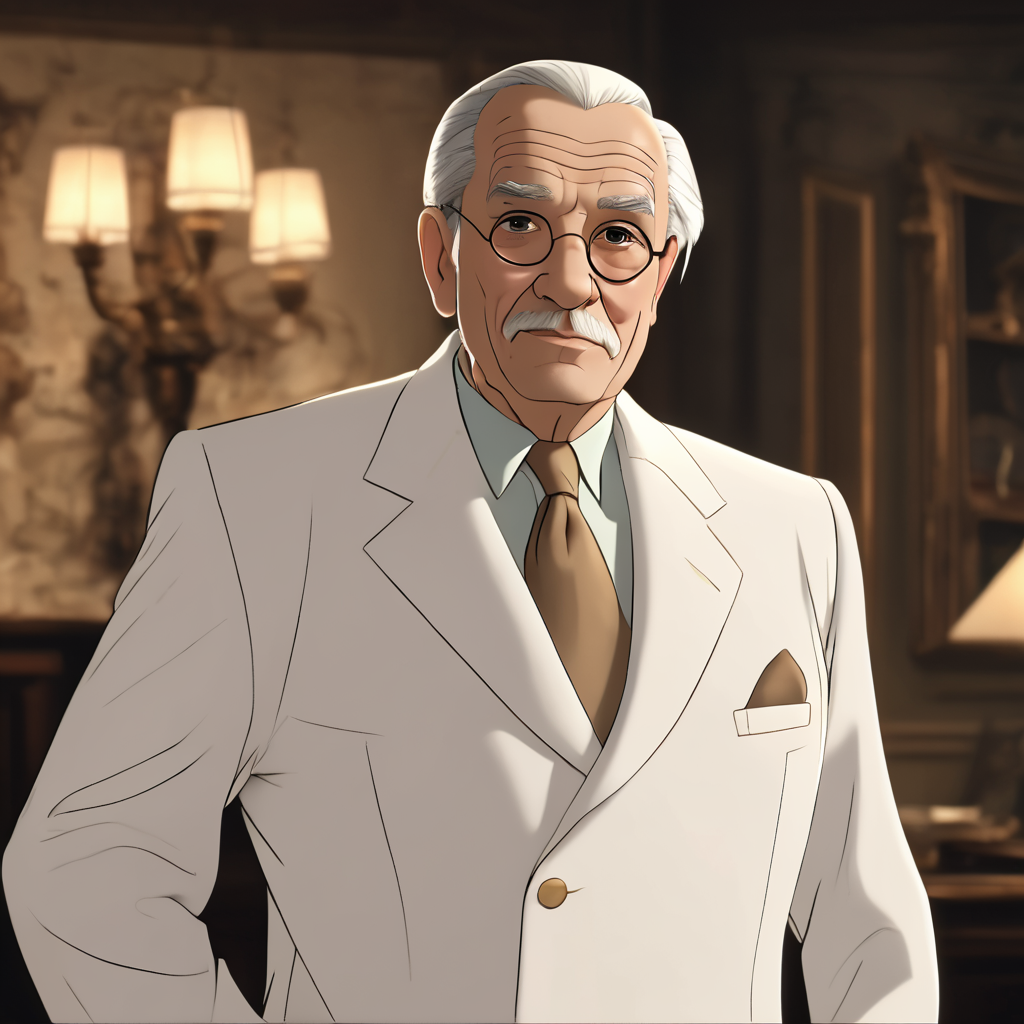 <lora:Disney_2D_Style:1>  old business man wearing white suit Disney2DStyle