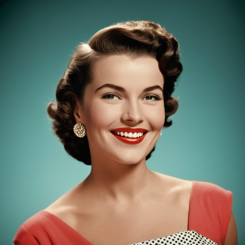 <lora:Technicolor style:1>
a woman smiling to camera in 1950's Technicolor style: