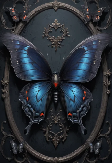 butterfly, dark colors, gothic style, dark fanatsy art, digital painting, mobe-godeen <lora:GothicDetailEnhancerV1:0.7>,