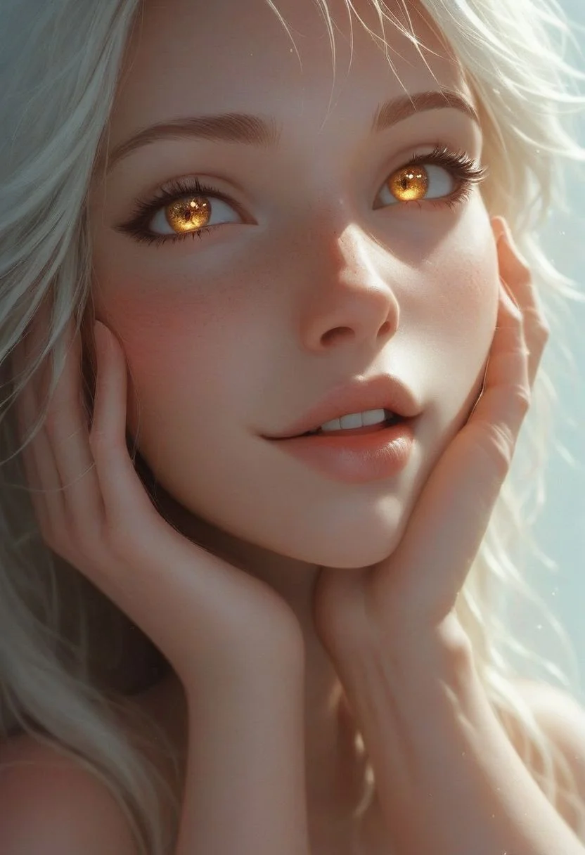 score_9, score_8_up, score_8, cute girl, brown long hair, brown crytal eyes, sparkle in eyes, show detailed hand, hand on face, seductive expression, subtle smile, blushing, open mouth, sexy and cute, dynamic sexy pose, Expressive, (detailed face), very detailed, high detailed texture, depth of field, cinematic illumination, volumetric lighting, Expressiveh, 1dk