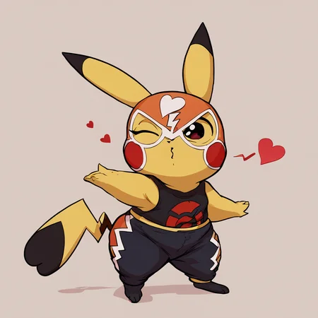 <lora:Pikachu_Libre:1>, BREAK
score_9, score_8_up, score_7_up
Pikachu Libre, shortstack, feral, blowing kiss, heart, winking, big eyes, feminine, by kempferzero, by wamudraws, <lora:FrierenBlowingKissMeme_XLPD:1>
