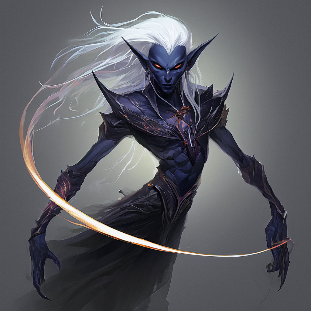 Drow are the Dark Elves of the Underworld - fearless killers who are known for both their spellcasting and fighting ability. Though more frail than humans,they are solid fighters with a great reputation of ruthlessness and precision. Those who cross a dark elf usually meet a swift demise. Drow are tallish elves with indigo skin and white hair,and usually have either red or golden eyes.,masterpiece,long exposure,layered elements,motion photography,stark contrasting color transitions,saturated colors,harmonious color story,illusionism,beautiful details,blackhole energy core,
<lora:artfullydrow__sdxl_v1:1>,