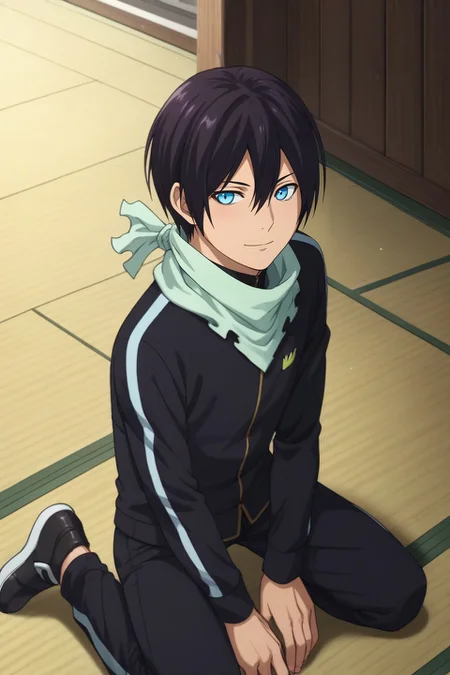 score_9, score_8_up, score_7_up, source_anime, rating_safe, intricate details, (photorealistic:0.6), , , 1boy, solo, male focus, <lora:yato_noragami_pony:0.94>, yato_noragami, black hair, blue eyes, short hair, hair between eyes, scarf, rule of thirds, dock, dark, kneeling, seductive smile, , <lora:sdxl_lightning_8step_lora:1>