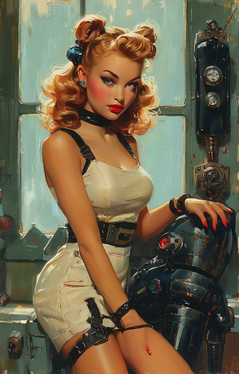 masterpiece,best quality,<lora:tbh149-sdxl:0.9>,style of Gil Elvgren, cyberpunk city