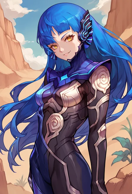 score_9, score_8_up, score_7_up, source_anime BREAK solo, 1girl, smile, <lora:SmtV-Protag-pdxl_Fp-000008:1>, nahobino, long hair, blue hair, yellow eyes, bodysuit, armor, looking at viewer, desert, hair down,