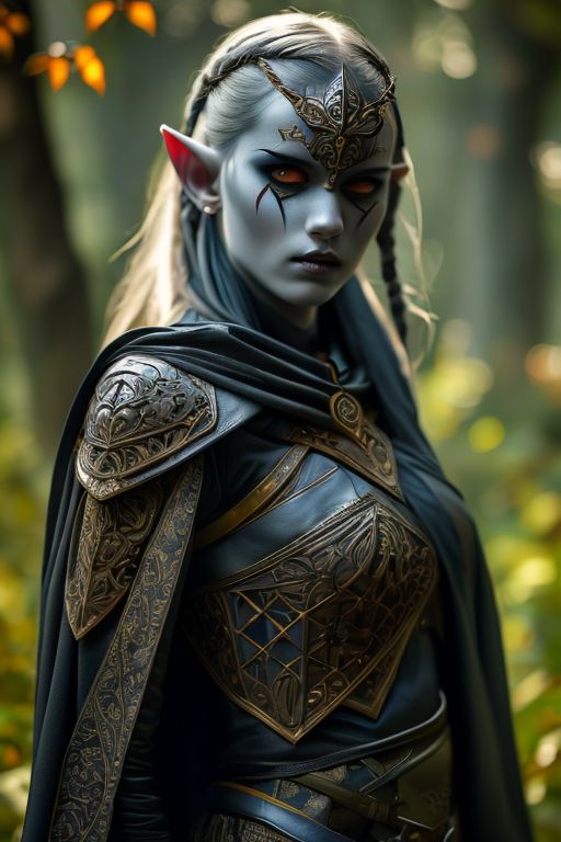 RAW photo, (masterpiece:1.3), subsurface scattering, heavy shadow, (high quality:1.4), (intricate, high detail:1.2), professional photography, HDR, High Dynamic Range, realistic, ultra realistic, photorealistic, high resolution, film photography, ambient lighting, atmospheric effects, <lora:detail_slider_v4:2>, OverallDetail, a female drow ranger, dark makeup, intricate leather armor with leaf patterns, jewelry, cape, tiara, <lora:Drow:0.8>, epiCPhoto