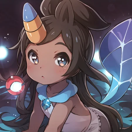 ((masterpiece)), (best quality), 8k, cartoon background, ultra-detailed:1.3, absurdress, unicorn, baby unicorn, baby diaper, unicorn using a diaper, hickey, 3d, beautiful ilumination, white eyes, glowing eyes, small body, pony, ultra-detailed background, brown unicorn:1.2, nessa, pokemon, dark skin, blue hair, many colors hair, <hypernet:unstablebabies:0.8>,    <lora:SD15LoraCharacterPokemon_v1:0.45>