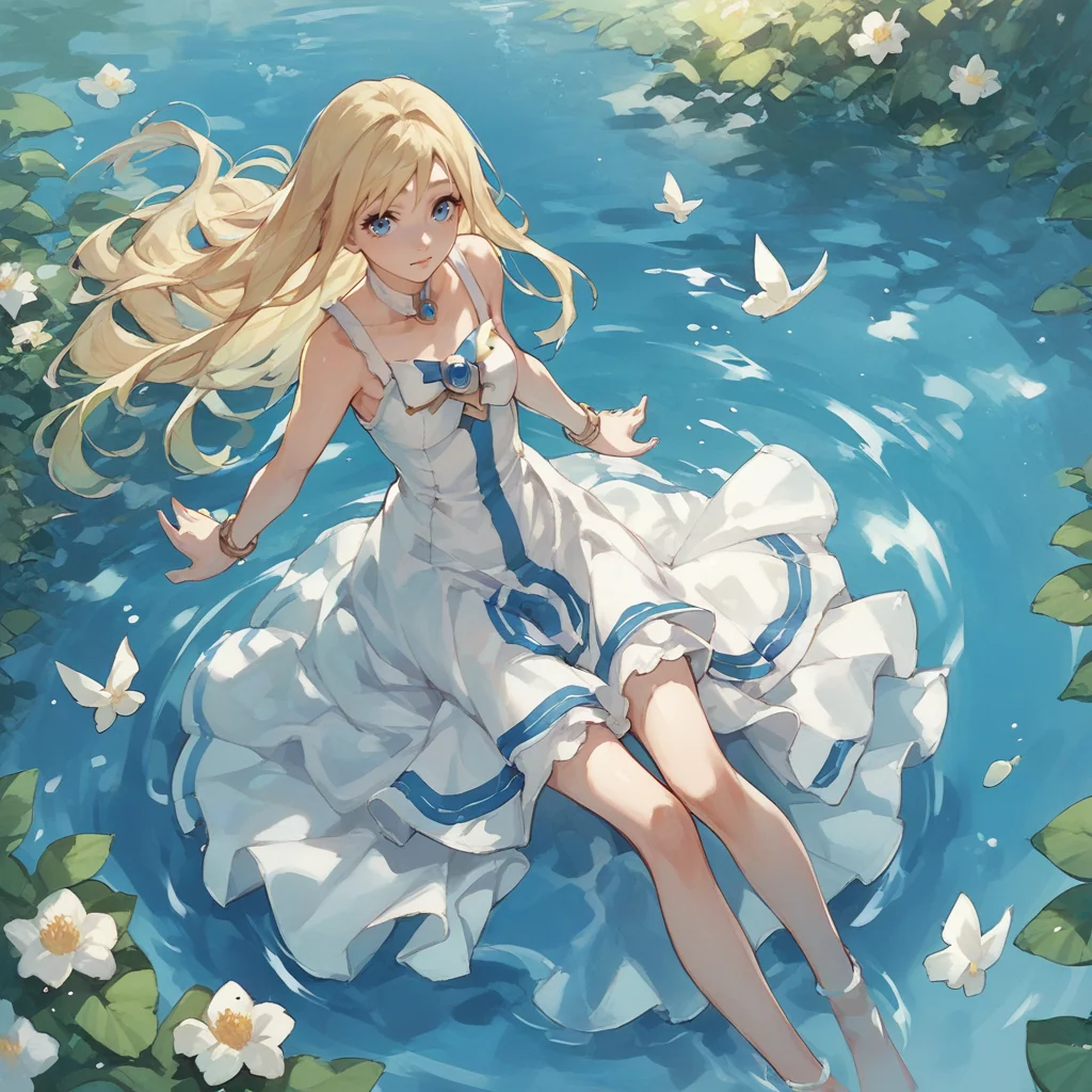 score_9, score_8_up, score_7_up, score_6_up, score_5_up, 1girl, <lora:Alicia Florence_epoch_10:0.8>, alicia, blonde hair, water, dress,