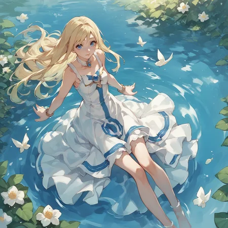score_9, score_8_up, score_7_up, score_6_up, score_5_up, 1girl, <lora:Alicia Florence_epoch_10:0.8>, alicia, blonde hair, water, dress,