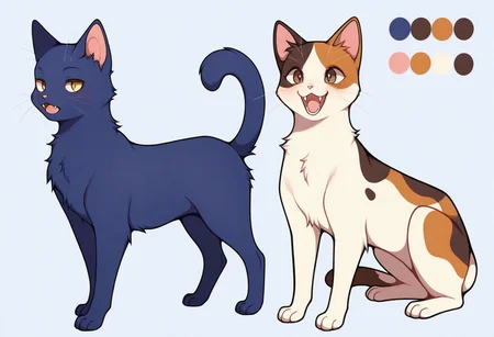 masterpiece, best quality, amazing quality, detailed, illumination, high detail, high-quality, detailed lighting, very aesthetic, absurdres, warm lighting, high detail, soft shading,
s3v1yummy,
feral, male, digitigrade, on hind legs,
1boy, (domestic cat, feline, ((feral)), (quadruped), felis, calico cat, feline snout, crispy snout fur, feline anatomy, tricolor, (brown fur), (dark blue fur), (light hazel fur), (color divided fur), (fur segmented), (face fur segmented:1.2), segmented ears fur), eyes light hazel, (chest light hazel), (light hazel paws), pawpads pink, irregular rings tail, brown eyes, fuzzy fur, ((animal fur not hair)), (((small))), ((fangs:1.3)), 4 feet toes),
character sheet, reference sheet,
simple background, (sketch)