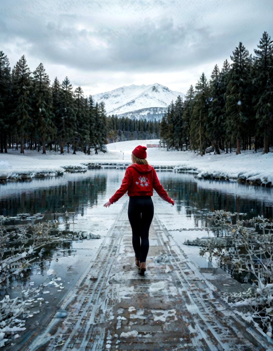 (sharp focus, 8K Resolution, golden hour, light leak, real life:1.4)shot from behind, petite gorgeous brunette white girl, (((narrow waist, insanely wide hips, insanely big ass))), jumping for joy, happy, showing off her ass, in a SNOWY LANDSCAPE, beanie, sweater, (black spandex leggings), <lora:EnvyZoomSliderXL01:-2>, sitting on the ground in a field, topless ((snow, winter, snowflakes, trees in the distance, icey pond)) <lora:WhiteScene:0.89> whitescene, snowing, snow, snow everywhere, ice