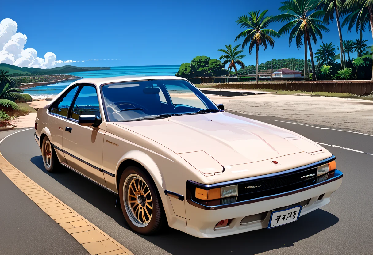 score_9,score_8_up,score_7_up,masterpiece,highest quality,source_anime,detailed illustration of a car,absurd,road with sea view,palm trees,atmospheric,haunting beauty,texture,(dynamic angle),on the road,
perfect composition,blue sky,white car,A60,<lora:A60_pony:0.8>,from back view,<lora:cps01_epoch_17:0.7>,cps,