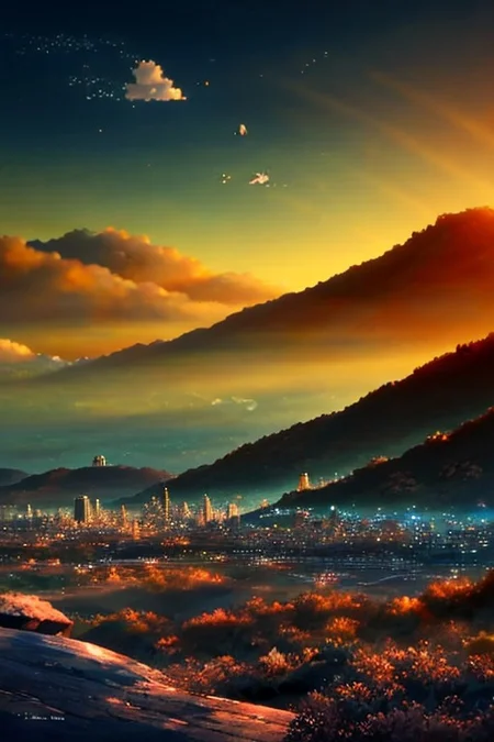 one picture, dawn, big olorful scifi future city, with a lot of nature. score_9, score_8_up, score_7_up, score_6_up, score_5_up, score_4_up, UHD, 8K, masterpiece, detailed, ultra_high_resolution, lots of detail, OverallDetailXL.