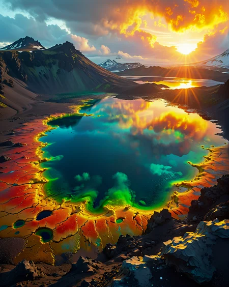 Icelandic volcanic crater lake where minerals paint water gemstone-green during Sunset: Stratocumulus waves drenched in liquid gold and magma gradients,
<lora:extremely_detailed:0.1> extremely detailed,
<lora:Flux-XL_Scenery:0.5> flux-scenery,
<lora:add-detail-xl:0.05>,
<lora:DetailMaximizer:0.35>,
<lora:MidjourneyV6.1:0.05> midjourneyv6.1,
<lora:Dream Scenery XL:0.6> Dream Scenery,
detailxl
