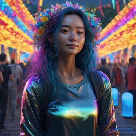 ((best quality)), ((masterpiece)), ((realistic,digital art)), (hyper detailed),female, Syntho-Silk,Sleeve Bearing,Vivid,Cognitive therapy,Chirp,Festivals,Tranquility,Chilling,Flowing,Spectral, octane rendering, raytracing, volumetric lighting, Backlit,Rim Lighting, 8K, HDR,