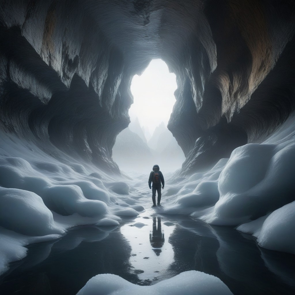horror, scifi, on Europa, pov as you try to escape, running through a labyrinthine ice formation, natural couloirs that seem to go on forever, the slushy skulking sounds of pursuit grow ever closer, but you dare not turn around to look, your lungs burn from the exertion of running for too long, but you can't stop, the thing is still chasing after you,