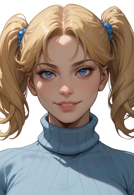 score_9, score_8_up, score_8, score_7_up, score_7, ((close up)), face focus, Expressiveh
BREAK
1girl, solo, Bubbles (Powerpuff girls), blonde hair, blue eyes, pigtails, large breasts, looking at viewer, head tilt, seductive look, aroused, horny, standing, light blue turtleneck sweater, light smile
BREAK
white background