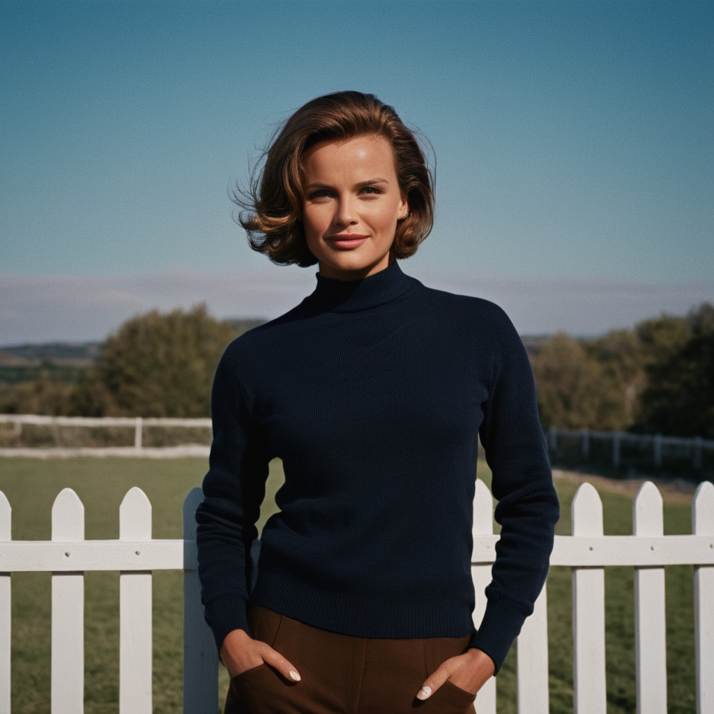 cinematic film still of  <lora:James Bond 007 style:0.9> detailed sharp image of
Pussy Galore Honor Blackman a woman standing next to a white fence,1girl,solo,smile,short hair,brown hair,long sleeves,closed eyes,upper body,outdoors,sky,teeth,day,medium hair,grin,sweater,blue sky,hands on hips,realistic , dramatic light, dramatic shadow light, contrast, cinematic color, cinematic look, filmic, realistic, realism, perfection, perfect, Kodak, Kodak film, movie still, spy film, action themed, espionage, James Bond style, James Bond film style, 007 style, 007 film style, shallow depth of field, vignette, highly detailed, high budget, bokeh, cinemascope, moody, epic, gorgeous, film grain, grainy