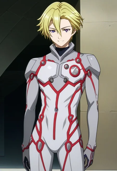 ((masterpiece)), ((best quality)), ((ultra-detailed)), ((absurdres)), score_9_up, score_8_up, score_7_up,
HD, top quality, best quality, amazing quality, High-quality illustrations, anime screencap, source_anime, best aesthetic, perfect proportions, perfect eyes, 1boy, 1male, solo boy, solo male, male focus, solo male focus, Anime, boy, male anime character, anime boy, handsome, cute, charming, sexy, Daryl Yan, blonde hair, purple eyes, bodysuit, ((slender body, slim body, thin body, lean body)), ((tall body, tall height)), ((scientifc research facility background)), ((cowboy shot, head to hips shot)), easynegative, updn, Expressiveh, masterpiece, best quality, very aesthetic, absurdres