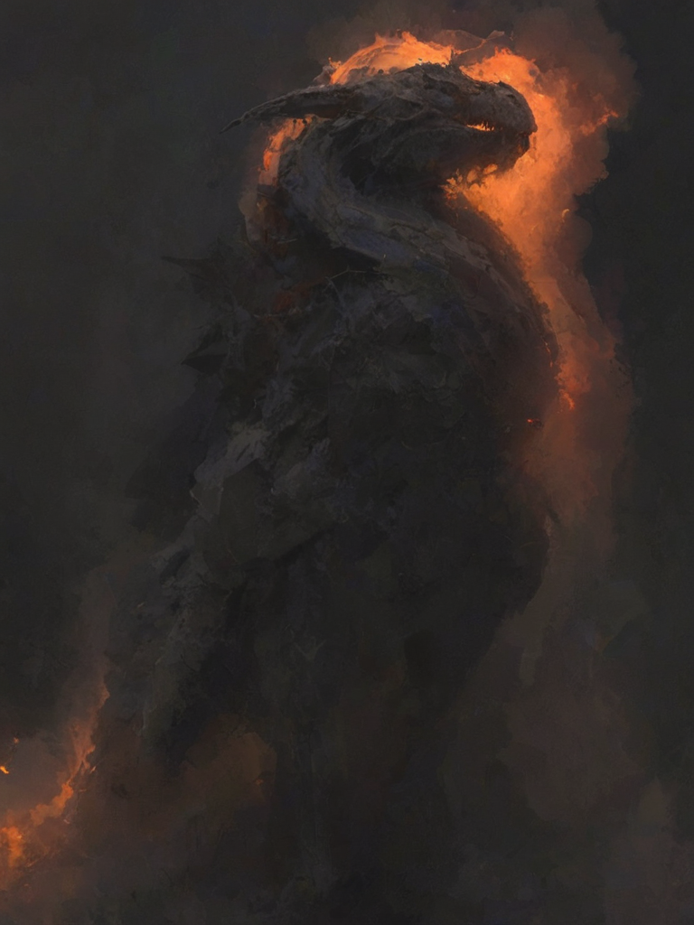 ptrn-no1 statue of a dragon veiled in black spewing orange fire that illuminates the endless universe, detailed, colorful, lighting composition, <lora:- SDXL - ptrn-no1_style_V1.0:1>,  <lora:- SDXL - vntblk_vanta_shapes_V1.0:0.8>
