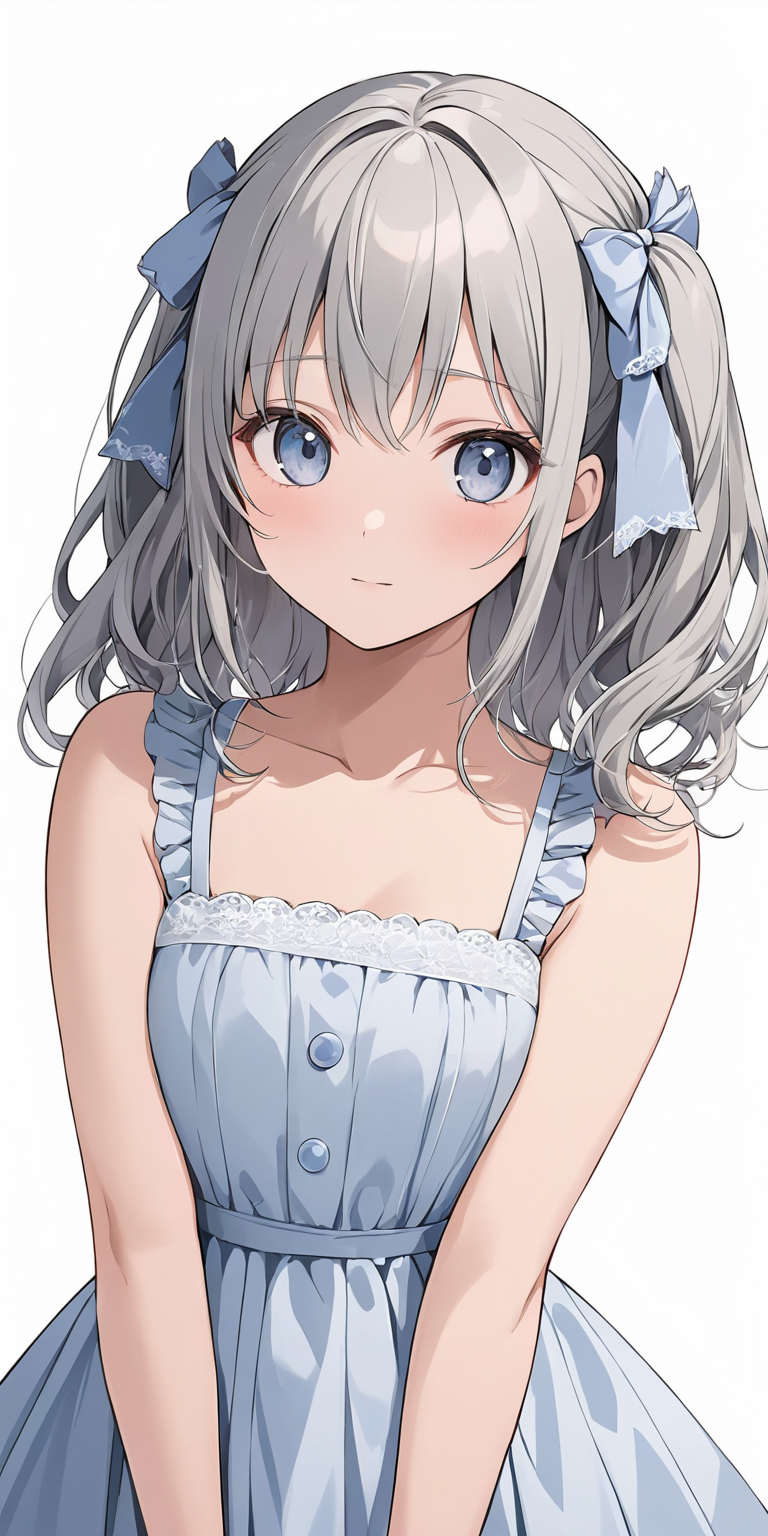 masterpiece,ultra-detailed,best quality,8K,illustration,cute face,clean skin ,shiny hair,girl,ultra-detailed-eyes,simple background, source anime<lora:add-detail-xl:1> <lora:hair ribbon_XL_V1.0:0.7> hair ribbon,cowboy shot