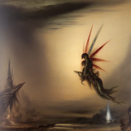 alien invasion, epic, dramatic, battle, horror, by gustave moreau, painting, symbolism, classic art