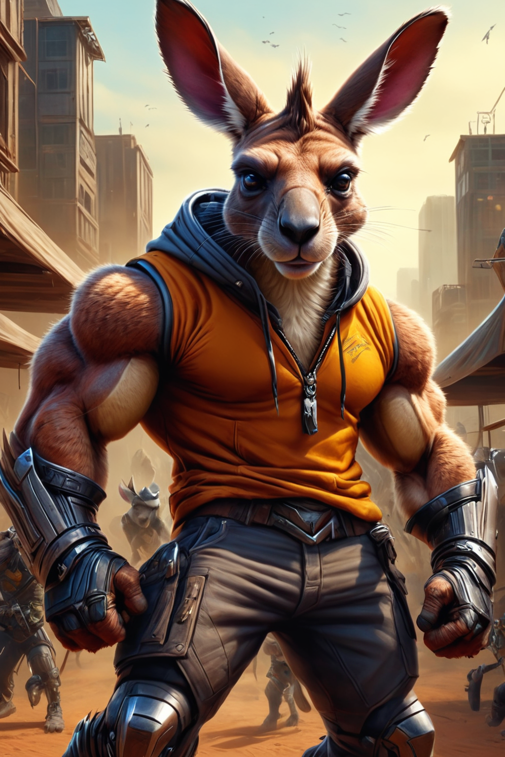 ultra-fine digital painting of a madpunk muscular  <lora:anthro_muscular:0.7> anthro Kangaroo (Tilting head, appearing curious) at Rogue AI infiltrating central command,  super detail, ultra-realism, <lora:xl_more_art-full_v1:0.3>,  <lora:madpunk:0.6>  ,  <lora:EnvyFeverDreamXL01a:0.7>