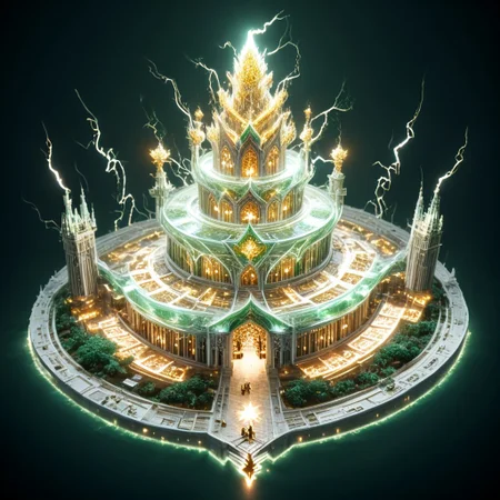 8k,hi res,(surreal,score_9, score_8_up, score_7_up, score_6_up),realistic analog photo, award winning photo,magnificent, celestial, ethereal, painterly, epic, majestic, magical, fantasy art ,((glowing runes:1.5),((view of the tower from above:1.7)),((The Elven style:1.7)),((Chinese style:1.7)),(elegant, beautiful,delicate and monumental style:1.7),((The emphasis on the tower:1.7)),(The great forest grew up in bonsai style:1.7),((a tall building:1.5)),((a tall elven tower with balconies and open work windows, arches,openwork golden lattice :1.4)),(against the background of fabulous nature:1.5),((fabulous nature:1.5)),((Elven tower, stands against the backdrop of mountains:1.5)),((Lightning is dancing around the a tall tower:1.5)),(((a tall green transparent jade fairy-tale elven with a golden ornament tower:1.5))),((where magical runes seem to be perfectly intertwined with the the tower:1.5))), where the natural elements are rampant (((the power of the storm, the power of lightning, the power of fire))), where natural elements run amok (((the power of the storm:1.3))),(((the power of lightning:1.3))),(((the power of fire:1.3))) ((beautiful ancient fairy garden of emerald jade runestones:1.5)),(realistic detailed background),<lora:Tangbohu Detail Tweaker:-0.1>,<lora:Elven-Architecture_ponyXL_LOREVER:1>,<lora:Tempest_Magic_-_XL_Grimoire:1>, tempestmagic,<<lora:Awfully_Stylish_v15.2:1>,<lora:extremely_detailed:1.2>,<lora:glowneon_xl_v1:0.75>