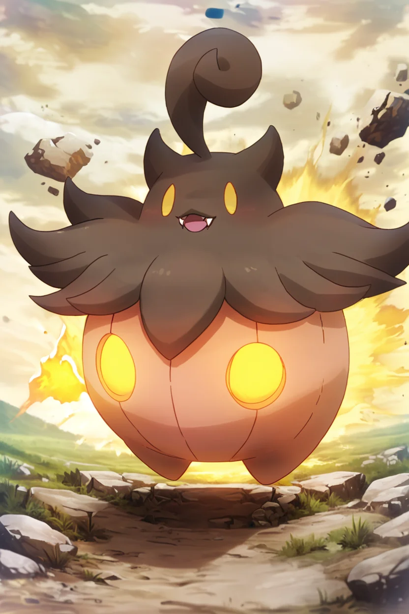 score_9, score_8_up, score_8, BREAK, , zzPumpkaboo, no humans, solo, pokemon (creature), no humans, animal focus, yellow eyes, fangs, outdoors, fangs out, glowing, <lora:Pumpkaboo_Pokemon_PDXL:0.8>, , BREAK, (warm colors), smile, looking at viewer, cowboy shot, ,,, embedding:zPDXL, Expressiveh, ,,, <lora:PrismaIllya_PDXL_v3:1.0>, <lora:SDXLFaeTastic2400:0.5>, <lora:Expressive_H-000001:0.4>,