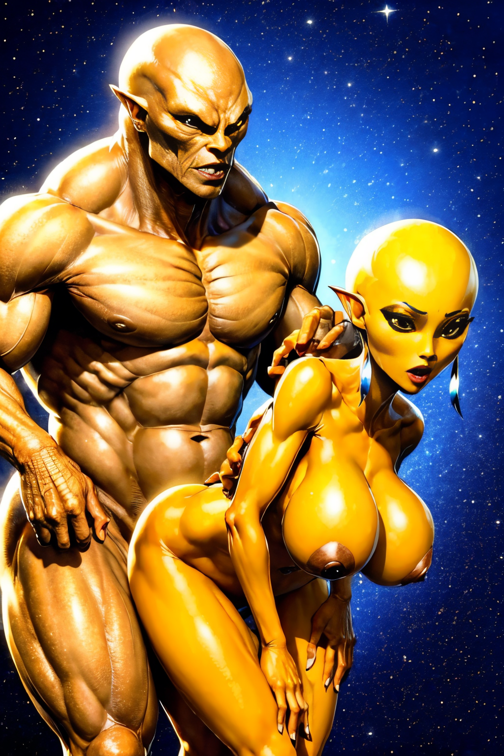 (Realisitc:1.5) Yellow and brown alien woman monster, big breasts <lora:EdobAlienMonsterFemale_v1.0:0.8>