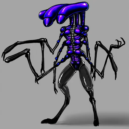meandracoalien, anthropod, multi eyes, four arms, digitigrade