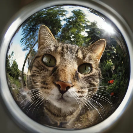 masterpiece,best quality,<lora:tbh323-sdxl:0.6>,illustration,cat in fisheye,