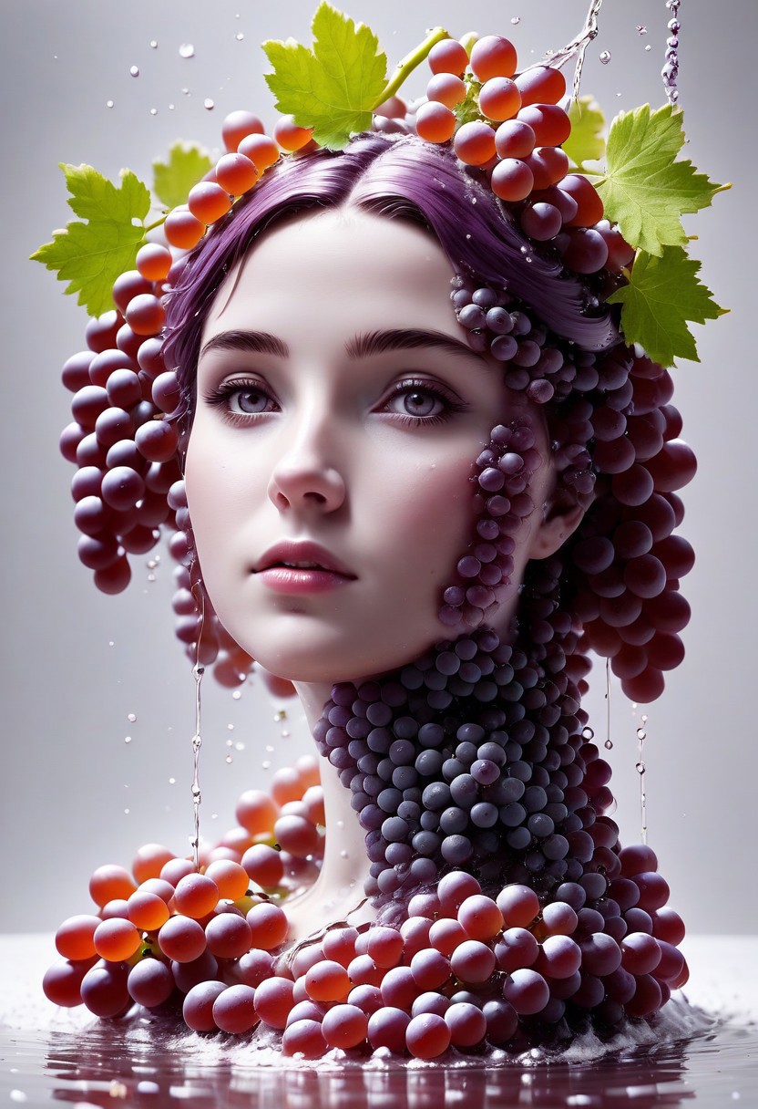 Masterpiece, best quality, 1girl, made from grapes