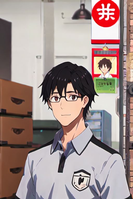solo, 1boy, solo_focus, AkabaneP, black hair, brown eyes, glasses