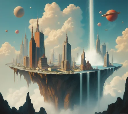 score_9, score_8_up, score_7_up, score_6_up, Digital artwork of a futuristic city built on the edge of a massive waterfall. The buildings are sleek and reflective, with water cascading down the sides. The sky is filled with flying vehicles and distant planets, creating a sense of otherworldly grandeur., highly detailed, vivid <lora:ponys-dream:.9>