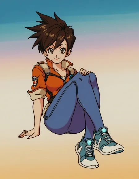 zPDXL, score_9, score_8_up, score_7_up, score_6_up, score_5_up, 4k, absurdres, looking at viewer, <lora:Perfect Hands:0.8> Perfect Hands, 1girl, solo,
Tracer, short hair, brown hair, smile, sitting on shoulder, graphic-tee, denim-skirt, high-top-sneakers, patterned-pantyhose,
<lora:EarlyAkira_v4:1> drgbls1, retro artstyle, 1980s \(style\), anime coloring,