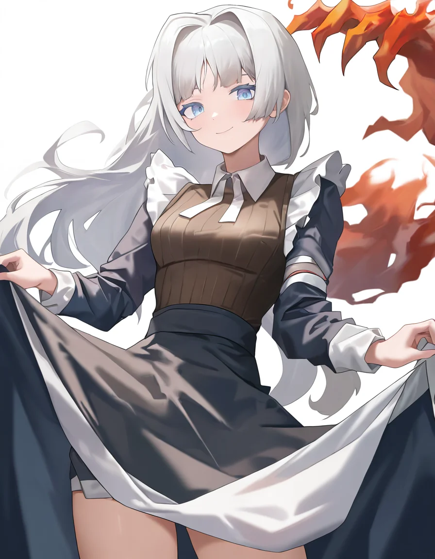 1girl,solo,looking at viewer,simple background,(white background:1.3),dikke,cowboy shot,smile,<lora:dikke-000012:1>,alternate costume,(maid:1.2),, masterpiece, best quality, very aesthetic, absurdres,newest, incredibly absurdres,