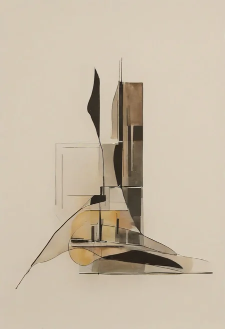 (abstract building painting, brutalist architecture, BROWN AND DARK GREY color palette, curve, circle, ellipse, core), AK, abstract, deconstruction, geometry, geometric composition,paint painting,harmonious colors, black frame,rectangle, tilt, flat painting, framex, horizontal, Constructivism, Fauvism,