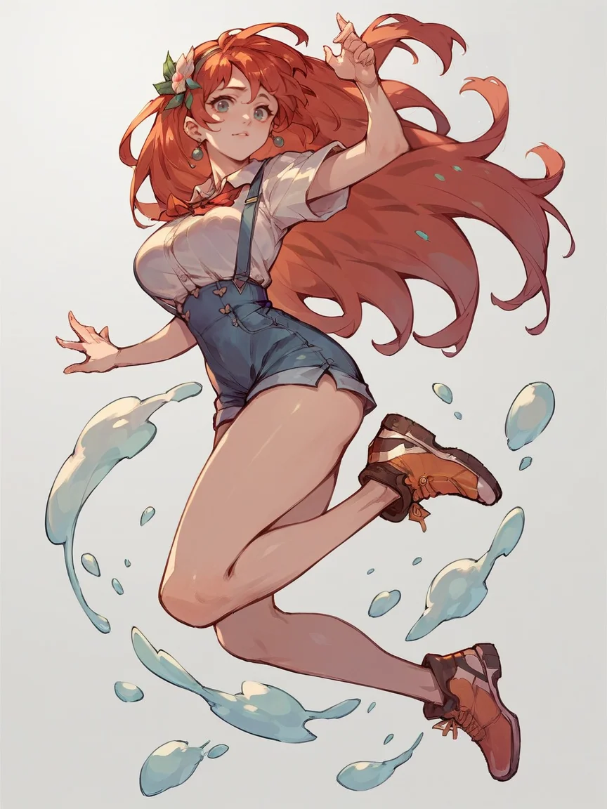 score_9, score_8_up, score_7_up, score_6_up, score_5_up, <lora:jumpXLP:0.7> jump, jumping, 1girl, curvy, long hair