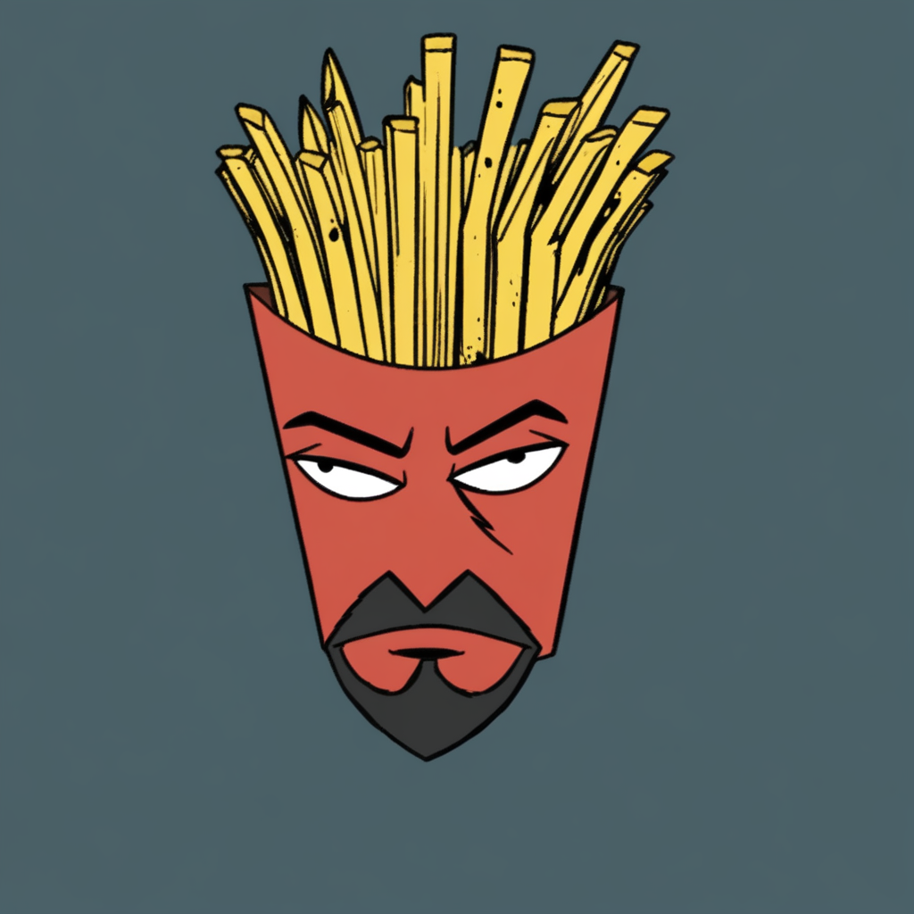 frylock, solo, holding gun with fry hand.