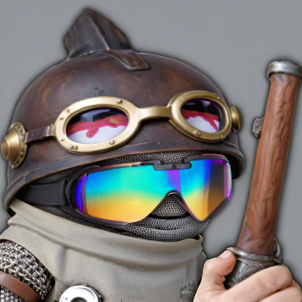 a heroic sock puppet,helmet with goggles,chainmail,lance,<lora:LasogetteXLv1_1:0.9>,