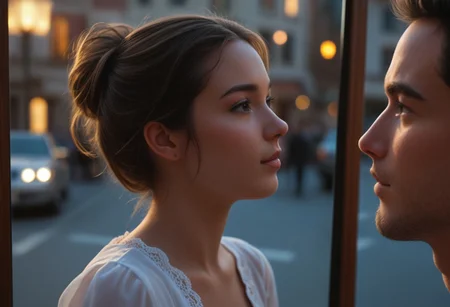 A heartfelt, ultra-detailed reunion between a 1boy and 1girl, both in their late 20s, seeing each other for the first time in years. The moment is filled with deep emotion—joy, nostalgia, and the weight of time.
The woman is petite, with dark short hair, a small waist, and pronounced curves, her expression glowing with happiness yet touched by the quiet wisdom of experience. The man, a bit taller with a slim frame, mirrors her emotions, his face revealing both delight and the burdens of his journey. Their professions remain a mystery, but their postures and subtle details hint at lives filled with responsibility.
Set against a softly blurred, atmospheric backdrop—perhaps a bustling city street, a quiet park, or a familiar café—the world fades behind them as they reconnect. Their gazes lock, emotions conveyed through delicate body language and nuanced facial expressions, capturing the beauty of a long-awaited reunion.
Cinematic lighting, ultra-realistic facial details, emotional storytelling, warm and intimate atmosphere, expressive eyes, natural pose, SFW.