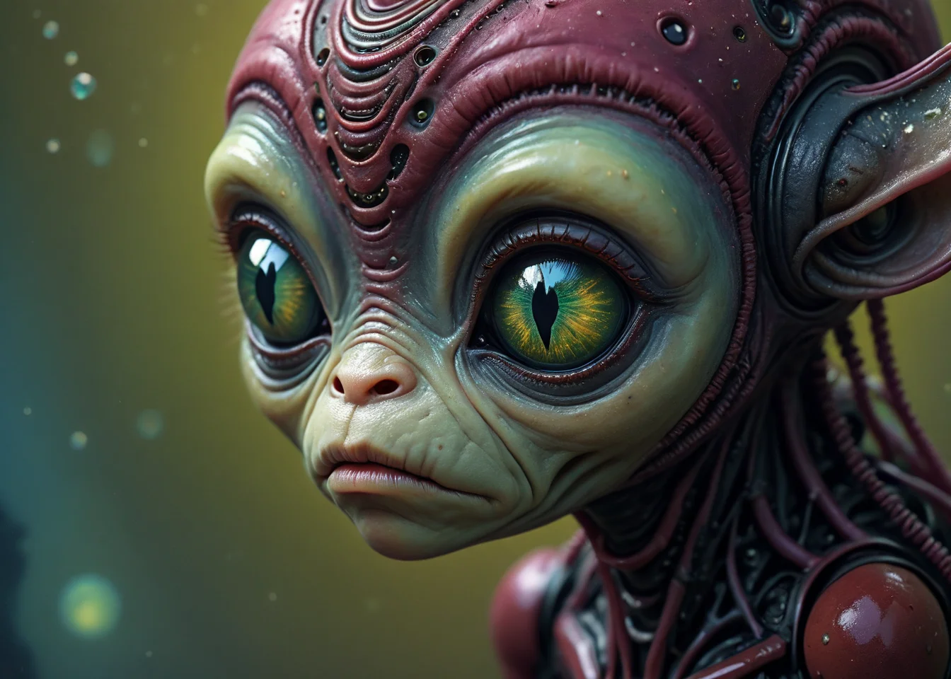 xslx, surrealism, photoshot sad female alien species face, highly detailed, Contemporary, spotlit, Maroon, art by Smai-Lee, eerie, pristine, serene <lora:fx-01:1.25> <lora:surrealism-v1:1> <lora:alien-species:.4>