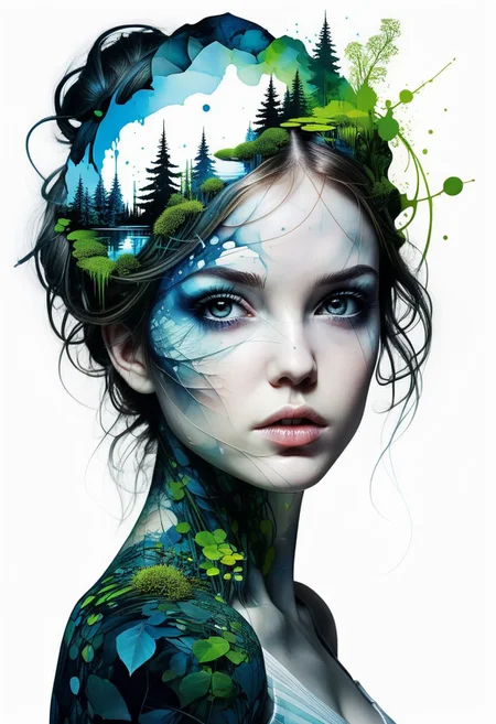 mysterious silhouette of woman from the enchanted pond, abstract art, by Minjae Lee, Carne Griffiths, Emily Kell, Geoffroy Thoorens, Aaron Horkey, Jordan Grimmer, Greg Rutkowski, extraordinary depth, masterpiece, surreal, geometric patterns, extremely detailed, bokeh, perfect balance , deep and thin edges, artistic photorealism, smoothness, excellent masterpiece by the head of rapid engineering, (white background: 1.2),
