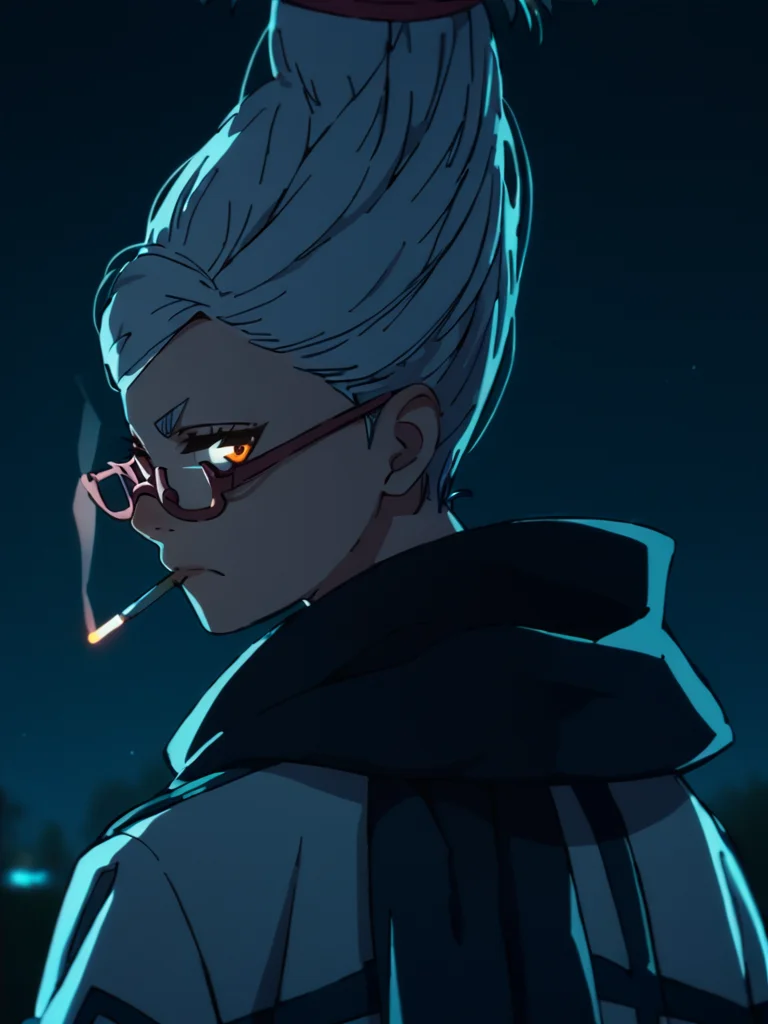 score_9, score_8_up, score_7_up, score_6_up, score_9, score_8_up, score_7_up, score_6_up, BREAK,
cigarette, looking back, serious, glasses, close-up, upper body, scarf, night, glowing,
<lora:Seiko:0.9>, Seiko,