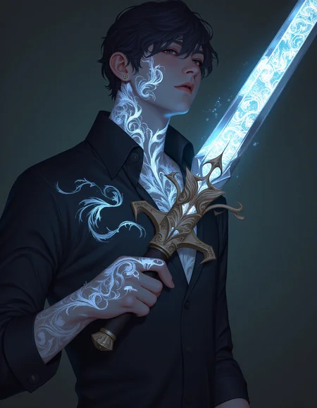 bio ink, a man holding a sword, sword with glowing runes <lora:BioInk2FLUX:0.8>