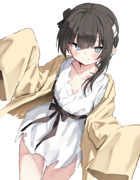 1girl,simple background,white background,cowboy shot,manshui,solo,looking at viewer,smile,<lora:manshui-000016:1>,medium hair,, masterpiece, best quality, very aesthetic, absurdres,newest, incredibly absurdres,, toshizou \(0714\)