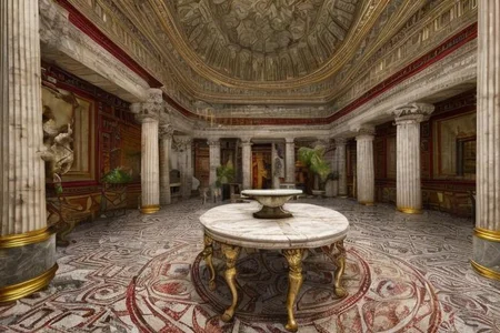 (masterpiece:1.2), (best quality,:1.2), 8k, HDR, ultra detailed, ((photorealistic)), professional light, cinematic lighting, fashion photography, ambient lighting, face lighting, <lora:detail_slider_v4:1>, Fantasy picture, OverallDetail, large ancient room with a marble table, and with a statue on the floor in the middle, RomInt, <lora:RomanInterior-10:1>, epiCPhoto