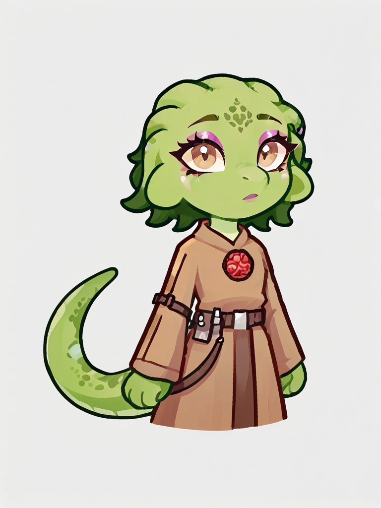 score_9_up, score_8_up, rating_safe, furry female, solo, scalie, lihzahrd_\(terraria\), makeup, green body, rugged brown clothes, belt, looking up at viewer, <lora:Lihahrd-000009:0.7> <lora:egirlthot_pony:0.7>, custom lps, 2d, littlest_pet_shops, ((digital art)), <lora:LPS-000006:0.6>, , minimalstyle, <lora:PonyMinimalStyle:1>, cel shading