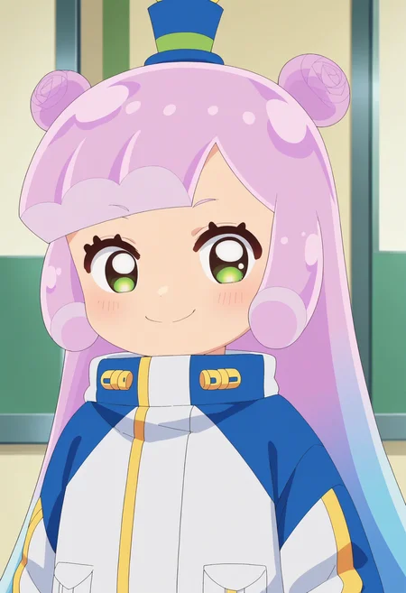 score_9, score_8_up, score_7_up, score_6_up, score_5_up, score_4_up , anime coloring ,BREAK source_anime, anime,screencap,
1girl, solo, puniru, jacket, mini hat, <lora:PonyXL Puniru V2:1>
indoors, upperbody,
smile, looking at viewer,